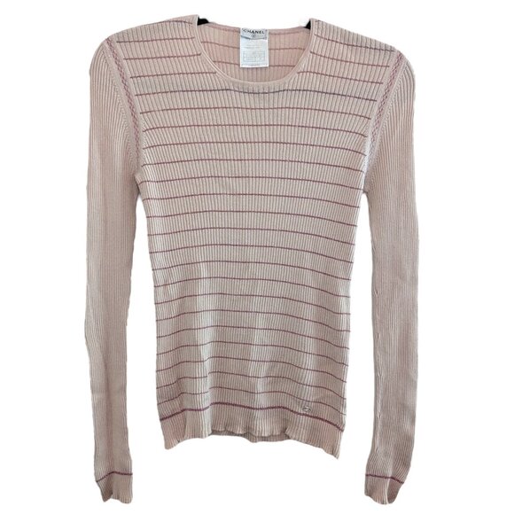 Chanel Vintage Light Pink Glitter Cashmere Blend Sweater 03A 2003 FR44 S M 6 8 - Picture 1 of 16